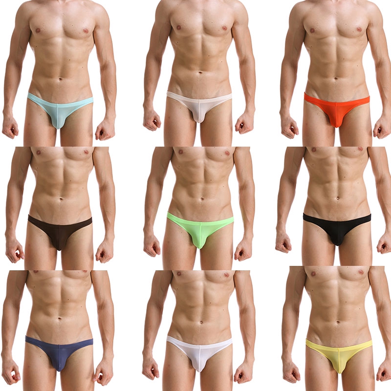 Summer ice silk briefs Low waist sexy slim underwear 10 colors