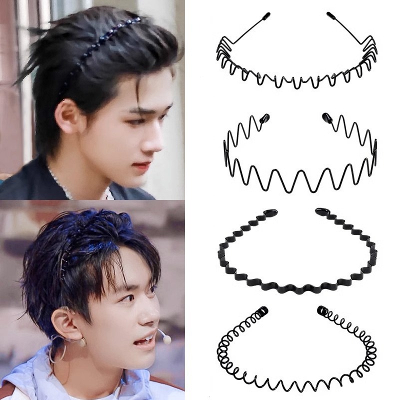 Anti-slip Unisex Black Metal Wave Headband Simple Sports Headband Men Women Hair Accessories